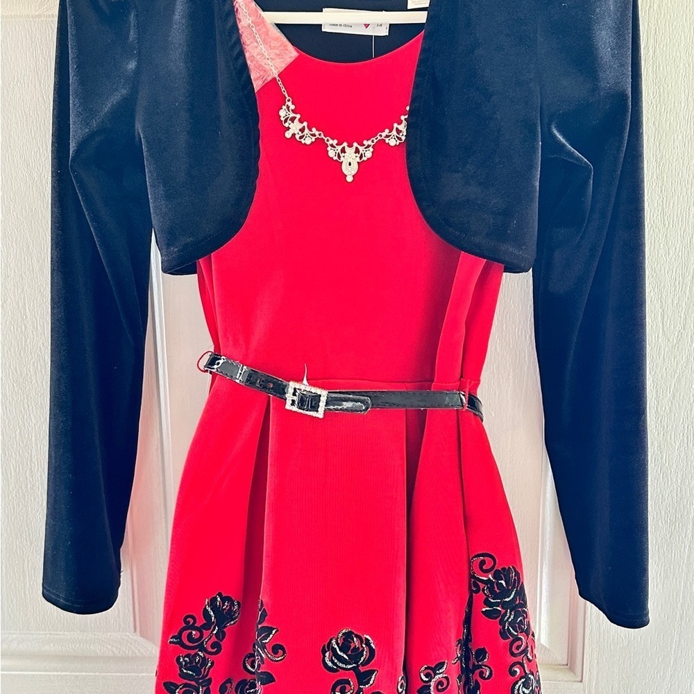 Beautee's Holiday Big Girls 3-Pc Velvet Shrug Dress w/Necklace (NEW) - Picture 2 of 16